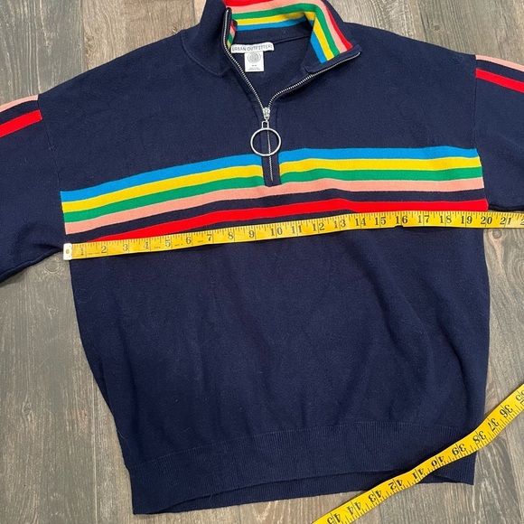 Urban Outfitters Women's Molly Half Zip Navy Blue Rainbow Strip Sweater Sz M - Picture 9 of 12
